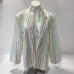 Vintage The Fox Collection White Rainbow Stripe Blazer Jacket Size M Preppy 80s
